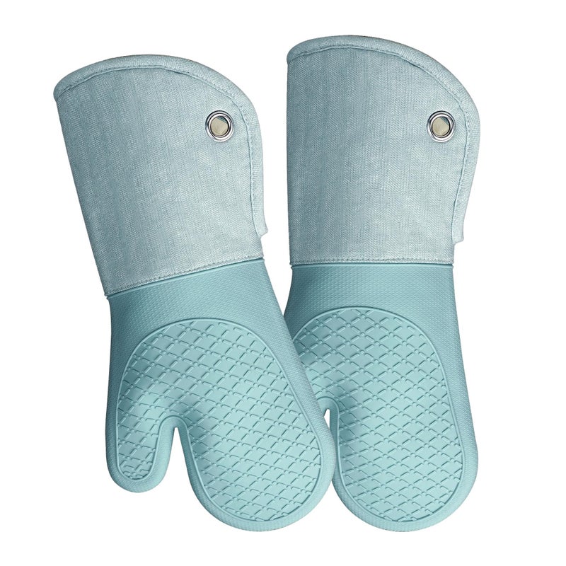 RED LMLDETA Professional Microwave Silicone Oven Mitts one Pair, Kitchen Mitten Set for Heat Resistant with 500 Degrees, Kitchen Gloves Pot Holder for BBQ Cooking Baking (Light Blue) - Image 1